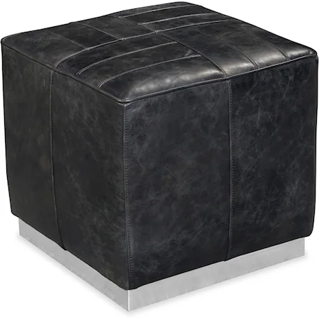 Leather Billy Cube Ottoman with Stainless Steel Base